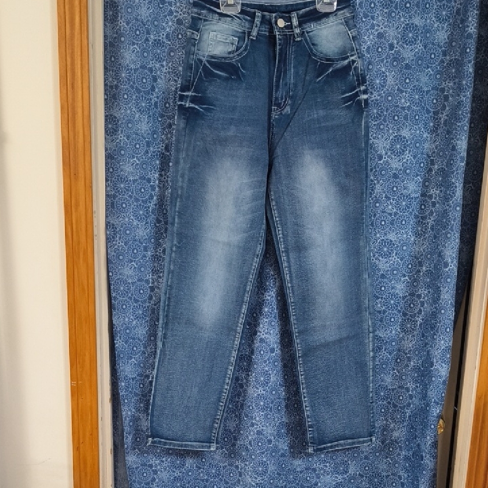 Stylish Blue Denim Jeans Straight Leg Size M Fits Like Size 6